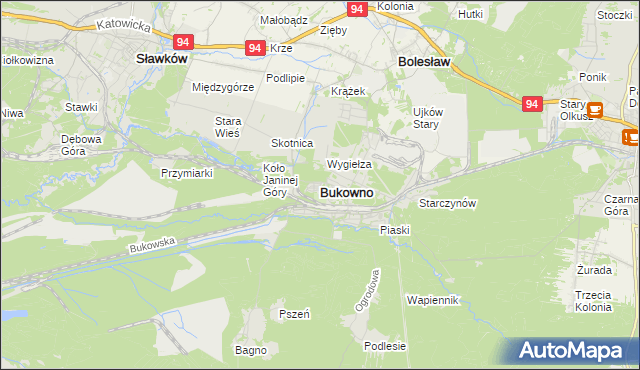 mapa Bukowno powiat olkuski, Bukowno powiat olkuski na mapie Targeo