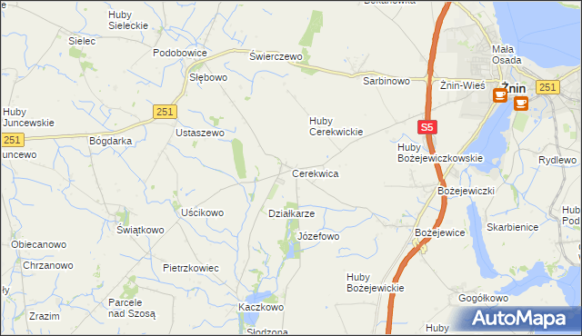 mapa Cerekwica gmina Żnin, Cerekwica gmina Żnin na mapie Targeo