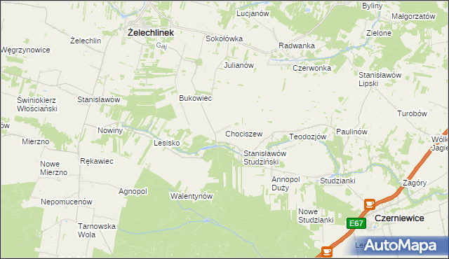 mapa Chociszew gmina Żelechlinek, Chociszew gmina Żelechlinek na mapie Targeo