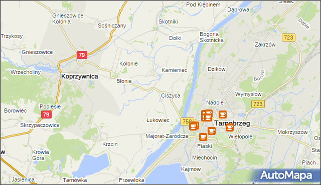 mapa Ciszyca gmina Koprzywnica, Ciszyca gmina Koprzywnica na mapie Targeo