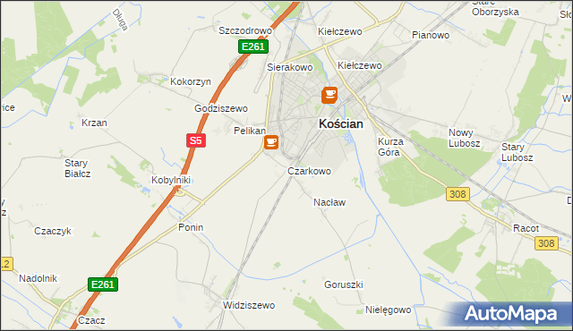 mapa Czarkowo gmina Kościan, Czarkowo gmina Kościan na mapie Targeo