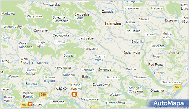 mapa Czarny Potok gmina Łącko, Czarny Potok gmina Łącko na mapie Targeo