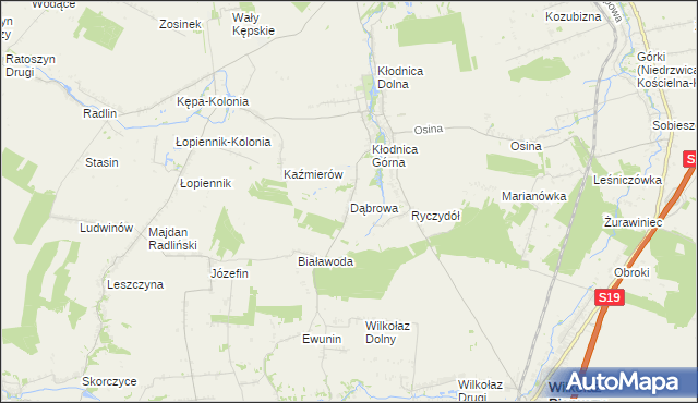 mapa Dąbrowa gmina Borzechów, Dąbrowa gmina Borzechów na mapie Targeo