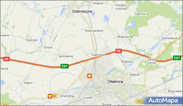 mapa Dąbrowa gmina Oleśnica, Dąbrowa gmina Oleśnica na mapie Targeo