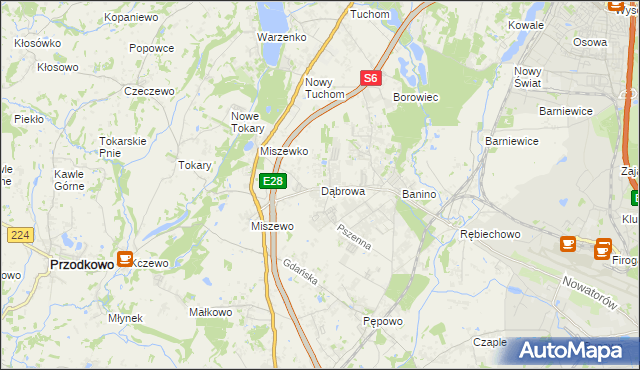 mapa Dąbrowa gmina Żukowo, Dąbrowa gmina Żukowo na mapie Targeo