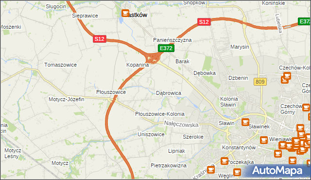 mapa Dąbrowica gmina Jastków, Dąbrowica gmina Jastków na mapie Targeo