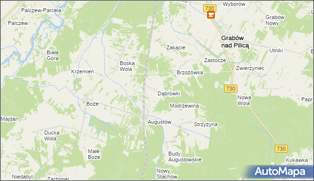 mapa Dąbrówki gmina Grabów nad Pilicą, Dąbrówki gmina Grabów nad Pilicą na mapie Targeo