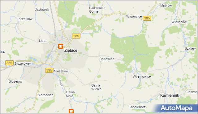 mapa Dębowiec gmina Ziębice, Dębowiec gmina Ziębice na mapie Targeo