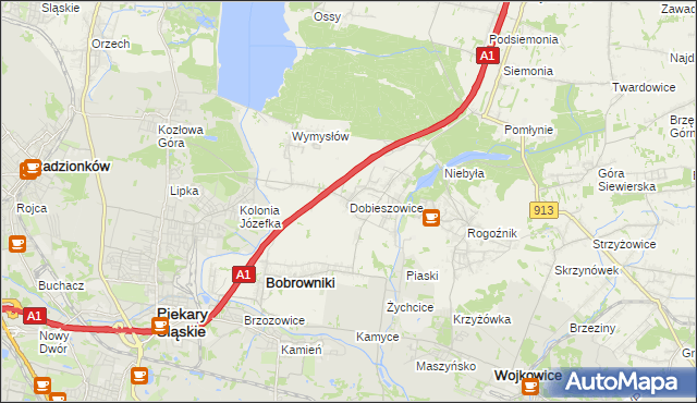 mapa Dobieszowice gmina Bobrowniki, Dobieszowice gmina Bobrowniki na mapie Targeo