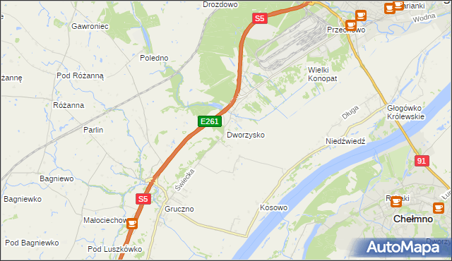 mapa Dworzysko gmina Świecie, Dworzysko gmina Świecie na mapie Targeo