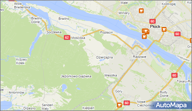mapa Dzierzązna gmina Nowy Duninów, Dzierzązna gmina Nowy Duninów na mapie Targeo