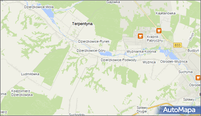 mapa Dzierzkowice-Podwody, Dzierzkowice-Podwody na mapie Targeo