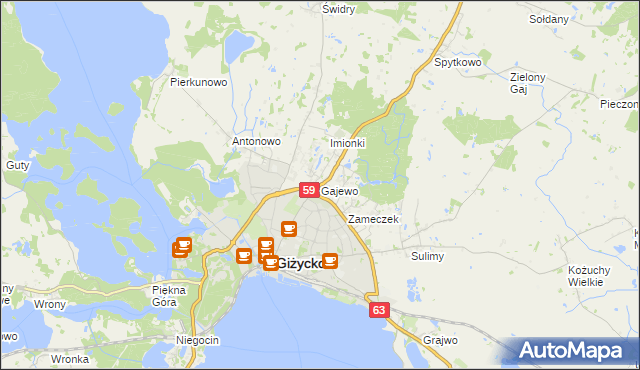 mapa Gajewo gmina Giżycko, Gajewo gmina Giżycko na mapie Targeo