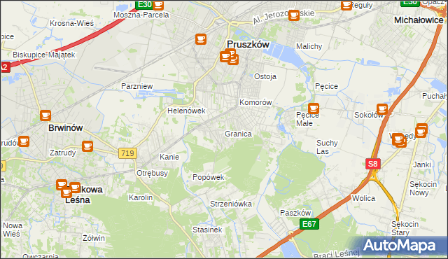 mapa Granica gmina Michałowice, Granica gmina Michałowice na mapie Targeo