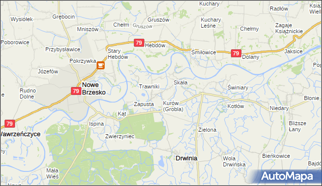 mapa Grobla gmina Drwinia, Grobla gmina Drwinia na mapie Targeo