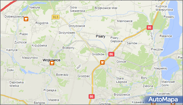 mapa Grodków gmina Psary, Grodków gmina Psary na mapie Targeo