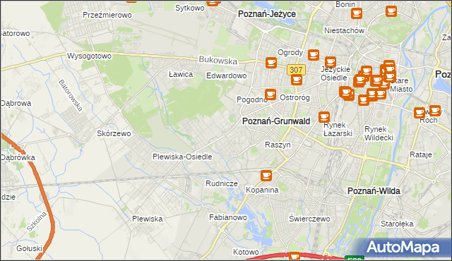 mapa Grunwald gmina Poznań, Grunwald gmina Poznań na mapie Targeo