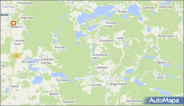 mapa Grzybowski Młyn, Grzybowski Młyn na mapie Targeo