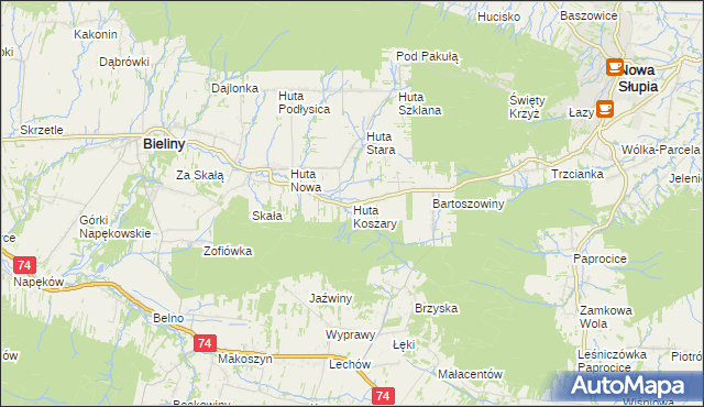 mapa Huta Koszary, Huta Koszary na mapie Targeo