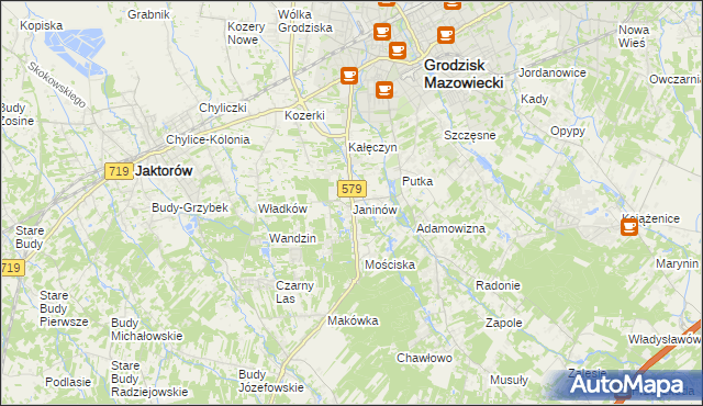 mapa Janinów gmina Grodzisk Mazowiecki, Janinów gmina Grodzisk Mazowiecki na mapie Targeo