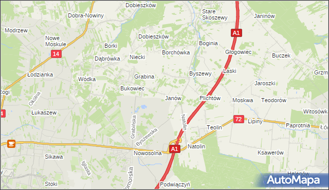 mapa Janów gmina Nowosolna, Janów gmina Nowosolna na mapie Targeo