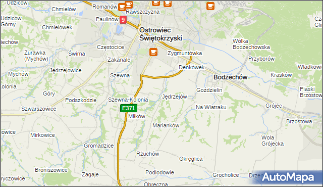 mapa Jędrzejów gmina Bodzechów, Jędrzejów gmina Bodzechów na mapie Targeo