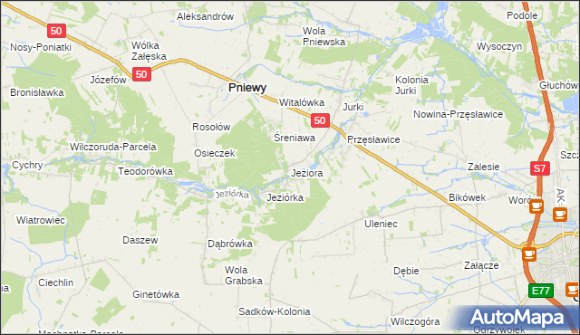 mapa Jeziora gmina Pniewy, Jeziora gmina Pniewy na mapie Targeo