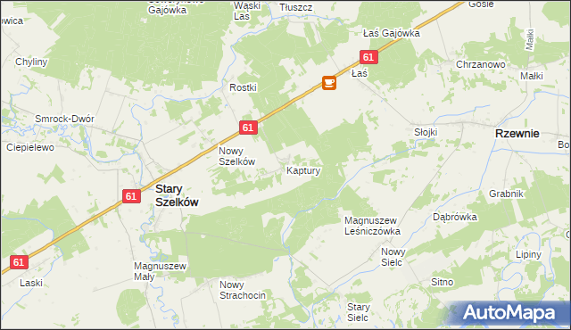 mapa Kaptury gmina Szelków, Kaptury gmina Szelków na mapie Targeo