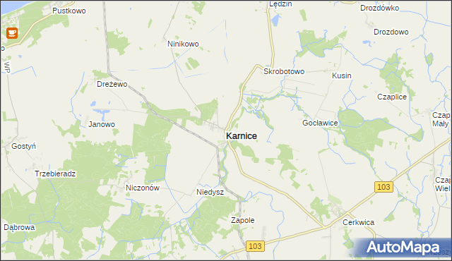 mapa Karnice powiat gryficki, Karnice powiat gryficki na mapie Targeo