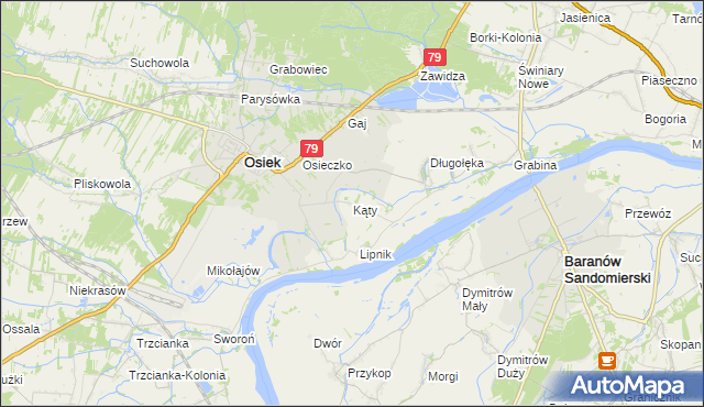 mapa Kąty gmina Osiek, Kąty gmina Osiek na mapie Targeo