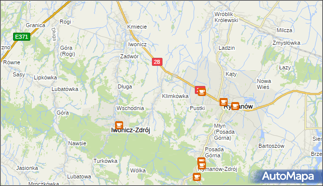 mapa Klimkówka gmina Rymanów, Klimkówka gmina Rymanów na mapie Targeo