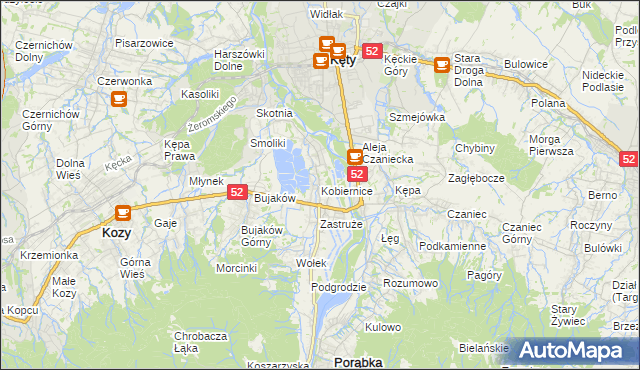 mapa Kobiernice, Kobiernice na mapie Targeo