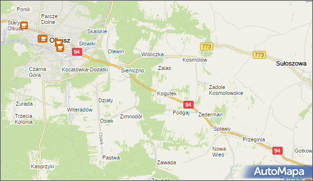 mapa Kogutek gmina Olkusz, Kogutek gmina Olkusz na mapie Targeo