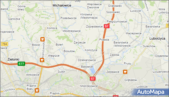 mapa Kończyce gmina Michałowice, Kończyce gmina Michałowice na mapie Targeo
