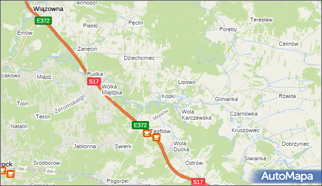 mapa Kopki gmina Wiązowna, Kopki gmina Wiązowna na mapie Targeo