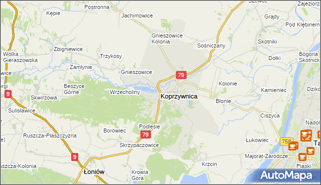 mapa Koprzywnica powiat sandomierski, Koprzywnica powiat sandomierski na mapie Targeo