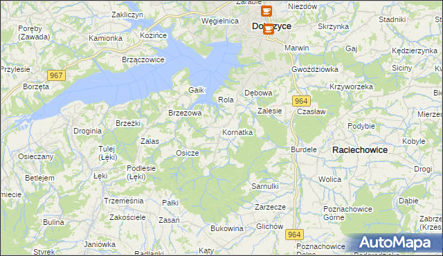 mapa Kornatka gmina Dobczyce, Kornatka gmina Dobczyce na mapie Targeo