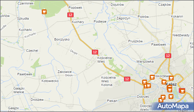 mapa Kościelna Wieś gmina Gołuchów, Kościelna Wieś gmina Gołuchów na mapie Targeo