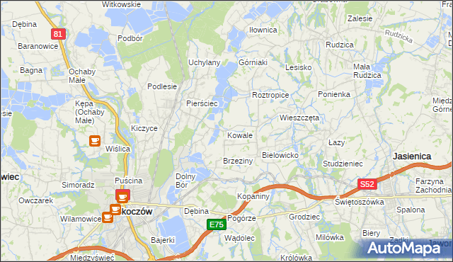 mapa Kowale gmina Skoczów, Kowale gmina Skoczów na mapie Targeo