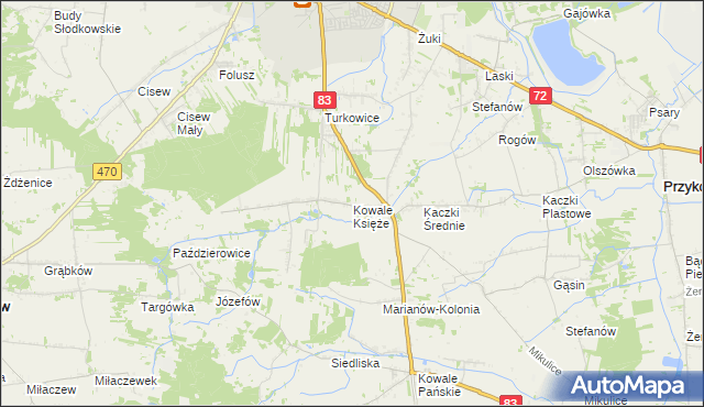 mapa Kowale Księże, Kowale Księże na mapie Targeo