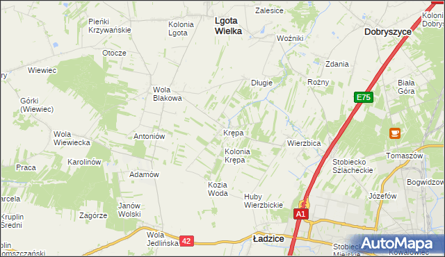 mapa Krępa gmina Lgota Wielka, Krępa gmina Lgota Wielka na mapie Targeo