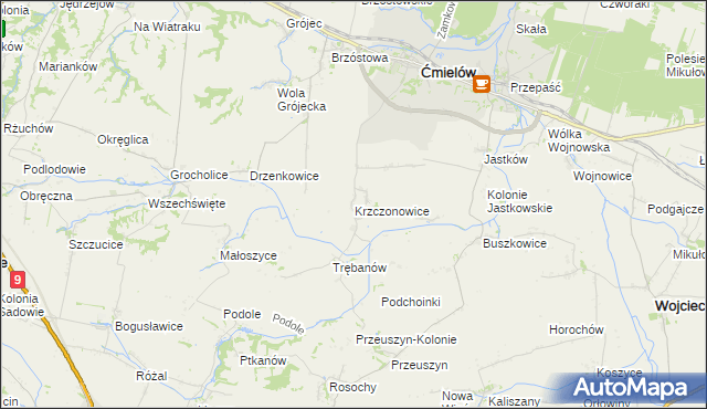 mapa Krzczonowice gmina Ćmielów, Krzczonowice gmina Ćmielów na mapie Targeo