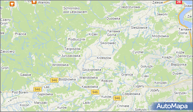 mapa Krzeszów gmina Stryszawa, Krzeszów gmina Stryszawa na mapie Targeo