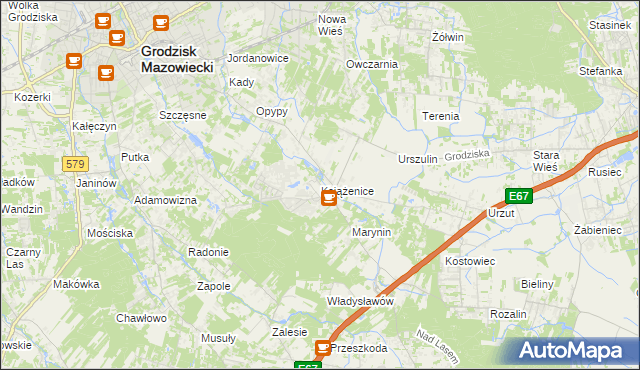 mapa Książenice gmina Grodzisk Mazowiecki, Książenice gmina Grodzisk Mazowiecki na mapie Targeo