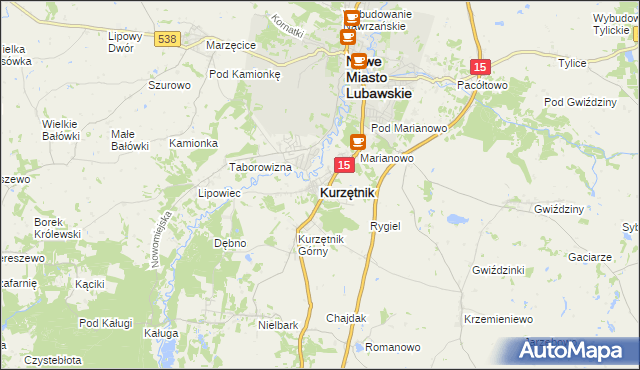 mapa Kurzętnik, Kurzętnik na mapie Targeo