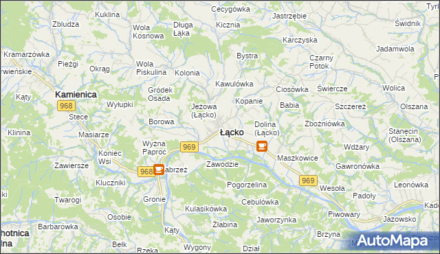 mapa Łącko powiat nowosądecki, Łącko powiat nowosądecki na mapie Targeo