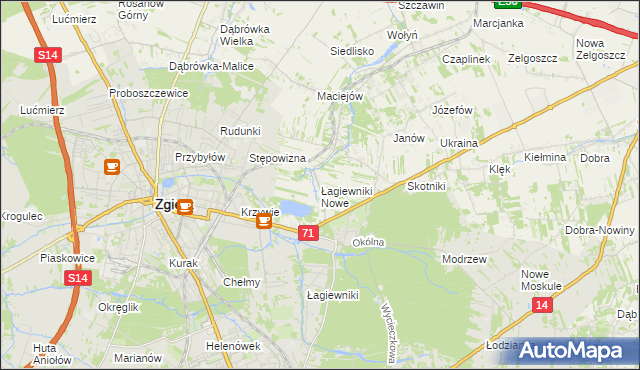 mapa Łagiewniki Nowe, Łagiewniki Nowe na mapie Targeo