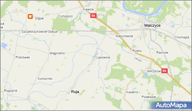 mapa Lasowice gmina Ruja, Lasowice gmina Ruja na mapie Targeo