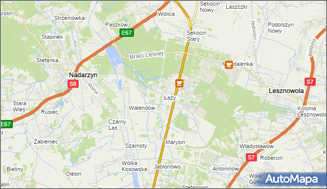 mapa Łazy gmina Lesznowola, Łazy gmina Lesznowola na mapie Targeo