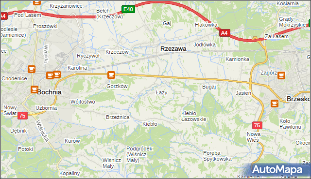 mapa Łazy gmina Rzezawa, Łazy gmina Rzezawa na mapie Targeo